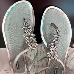 Alex Marie Metallic Sandals with Crystal Accents